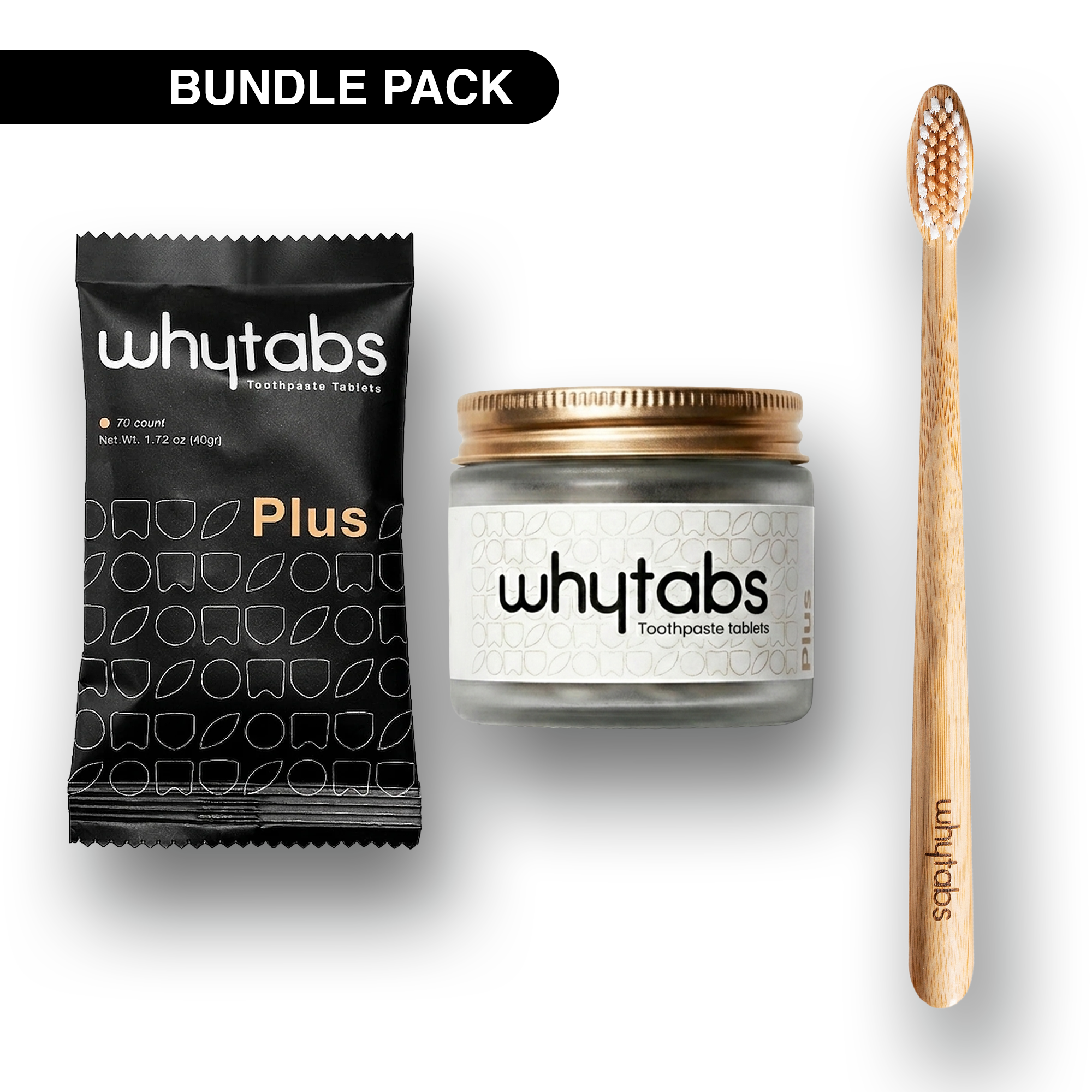 Whytabs Plus Complete Kit — Jar + Refill + Bamboo Toothbrush